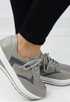 Sneakers gri din piele naturala 5091 M6 imagine