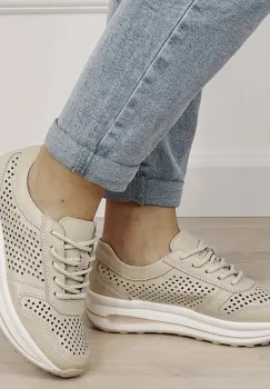 Sneakers piele naturala bej, perforat, Corina M4 imagine