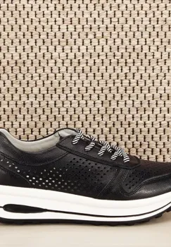 Sneakers piele naturala negru, perforat, Corina M4 imagine