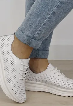 Sneakersi alb perforati din piele naturala 5122 M2 imagine