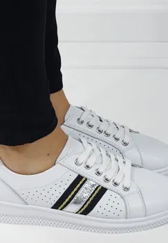 Sneakersi albi cu detalii argintii din piele naturala 5088 M7 imagine