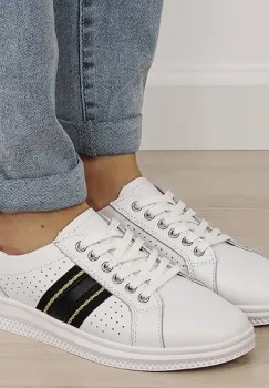 Sneakersi albi cu detalii negre din piele naturala 5088 M7 imagine