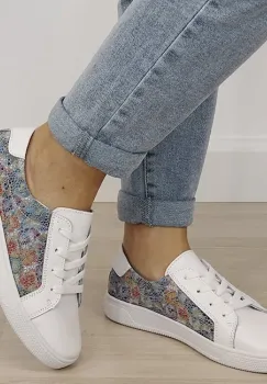 Sneakersi albi cu imrpimeu din piele naturala 5166 M4 imagine