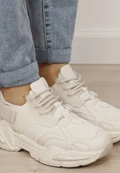 Sneakersi bej albi cu talpa groasa 8961 M2 imagine