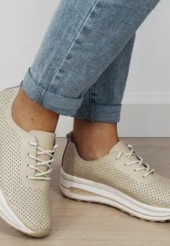 Sneakersi bej perforati din piele naturala 5122 M2 imagine