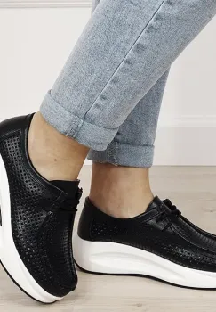 Sneakersi negri perforati din piele naturala 5129 M4 imagine