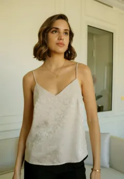 Top ivory cu imprimeu si insertii de dantela 4578T imagine