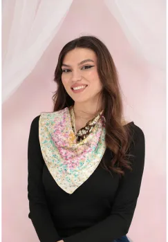 Esarfa patrata din matase satinata cu imprimeu floral multicolor imagine