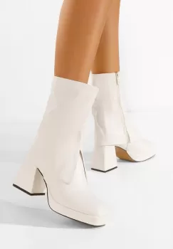 Botine cu toc gros albe Zalamea imagine