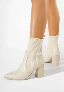 Botine cu toc gros bej Vinuele imagine