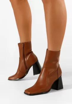 Botine cu toc gros camel Augustina imagine