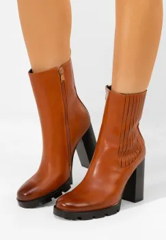 Botine cu toc gros Cosmira camel imagine