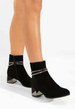 Botine cu toc gros Floravia negre imagine