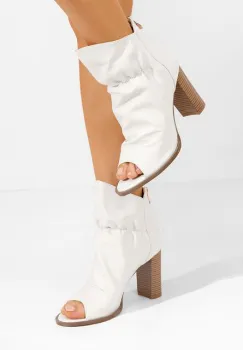 Botine cu toc gros Jeanelle albe imagine