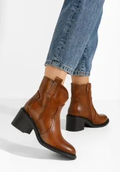 Botine cu toc gros Katyana camel imagine