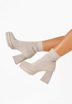 Botine cu toc gros Lalena bej imagine