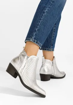 Botine cu toc gros Larivinne argintii imagine