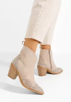 Botine cu toc gros Mesina bej imagine