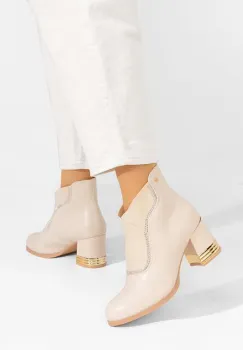 Botine cu toc gros Mirtha bej imagine