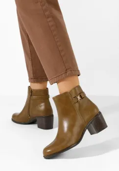 Botine cu toc gros Natalina kaki imagine