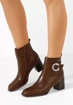 Botine cu toc gros Navasea maro imagine