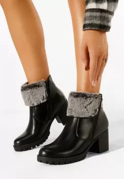 Botine cu toc gros negre Valla imagine