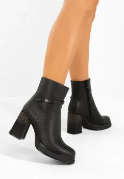 Botine cu toc gros Rannia negre imagine