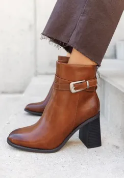 Botine cu toc gros Reica camel imagine