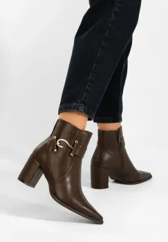 Botine cu toc gros Savira maro imagine