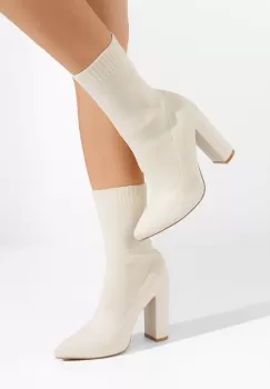 Botine cu toc gros Seliah bej imagine