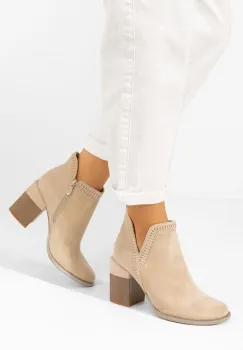 Botine cu toc gros Traicy bej imagine