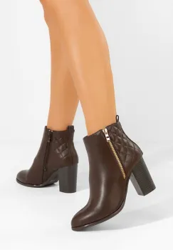 Botine cu toc Lumila maro imagine