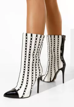 Botine cu toc subtire albe Lucia imagine