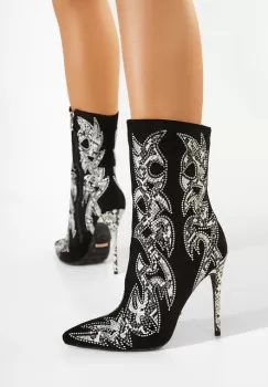 Botine cu toc subtire negre Estilo imagine