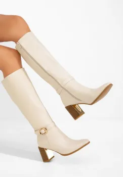 Cizme cu toc gros Aurenza bej imagine