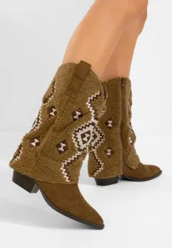 Cizme cu toc gros Cloria kaki imagine