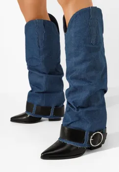 Cizme cu toc gros Elisia denim imagine