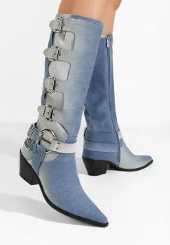 Cizme cu toc gros Laoise denim imagine