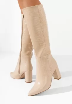 Cizme cu toc gros Serindia bej imagine