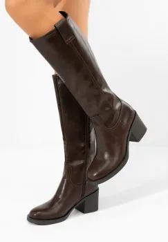 Cizme cu toc gros Yoana maro imagine