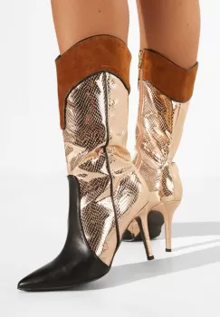 Cizme cu toc subtire aurii Istana imagine
