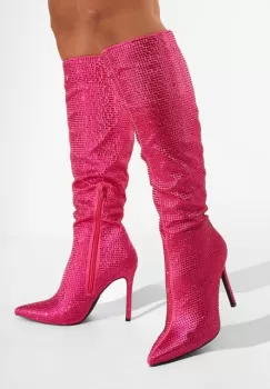 Cizme cu toc subtire fucsia Valencia imagine