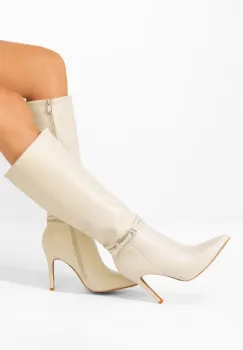 Cizme cu toc subtire Nivora bej imagine