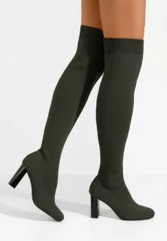 Cizme lungi cu toc gros Megia verzi imagine