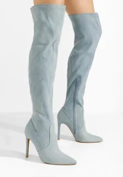 Cizme lungi cu toc subtire Omaria denim imagine