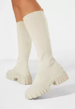 Cizme tip soseta bej Branca imagine