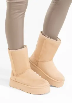 Cizme tip ugg cu platforma Luisana bej imagine