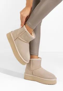 Cizme tip ugg cu platforma Nalya bej imagine