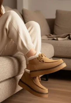 Ghete cu platforma Novira camel imagine