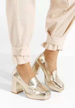 Mocasini cu toc Alidia aurii imagine
